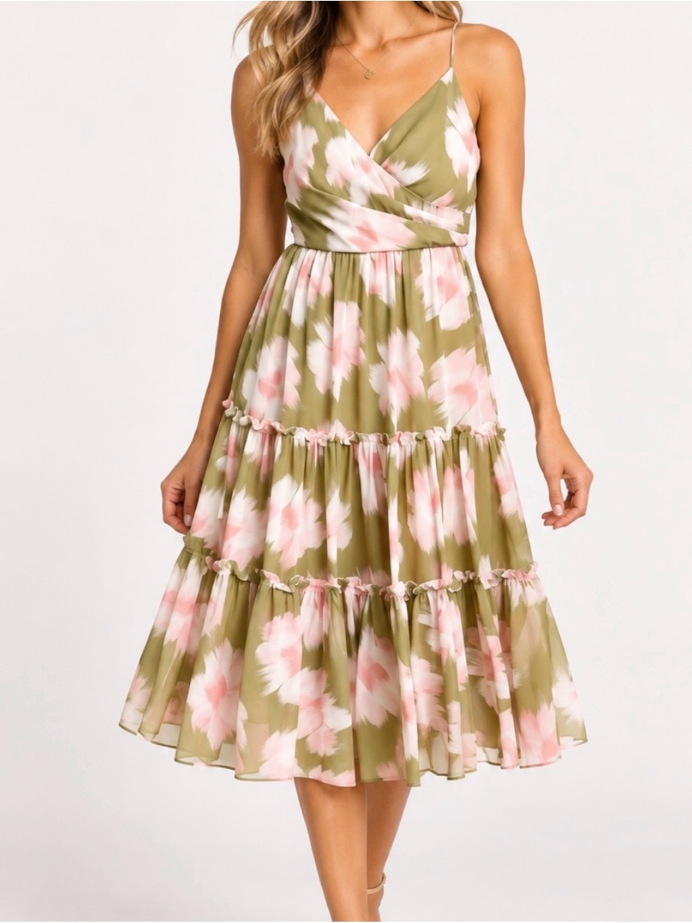 Sachin + Babi Dahlia Green Floral Midi Dress, Size 10